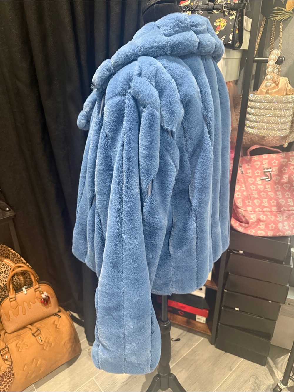 Fashion Nova Dusty Blue Plush Teddy Jacket - Picture 8 of 8